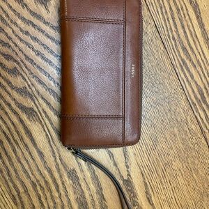 Fossil Tan Leather Wristlet